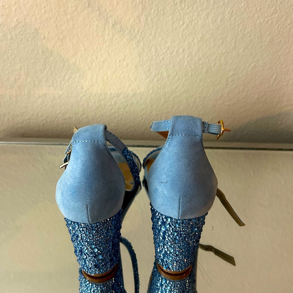 Hand blinged light blue heels women’s sz 7.5